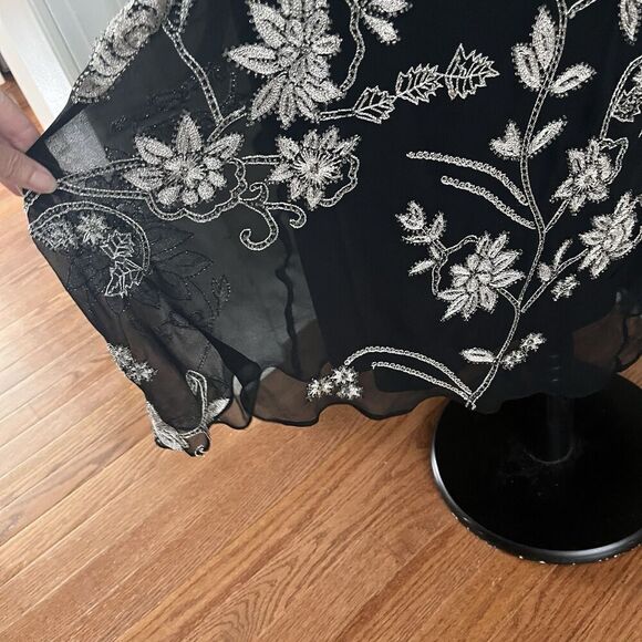 Adrianna Papell Y2K Silk Embroidered Floral Beaded Maxi Dress 10 Whimsigoth - Picture 13 of 16